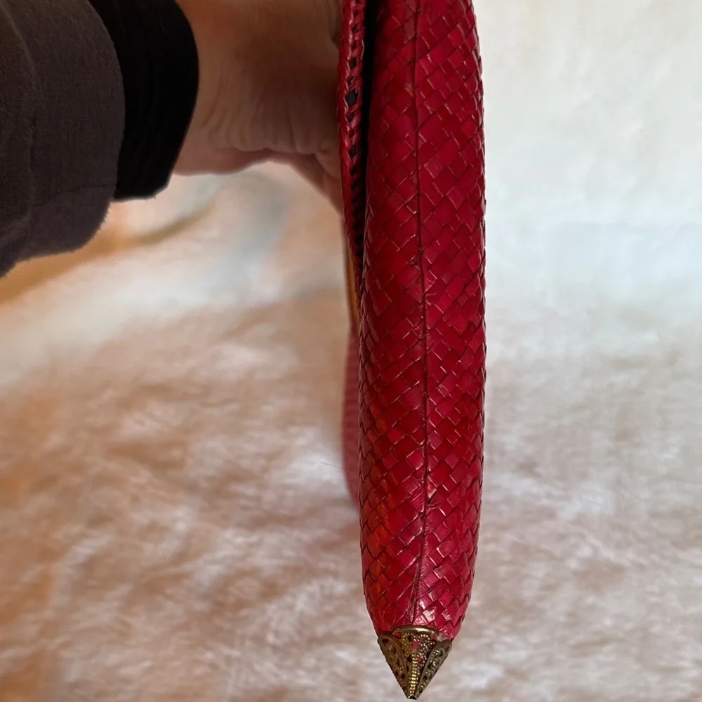 Vibrant Red and Yellow Woven Clutch